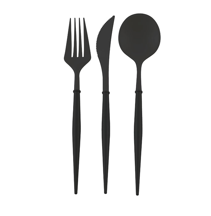 Full Black Bella Assorted Reusable Plastic Cutlery - Pack of 24 pieces