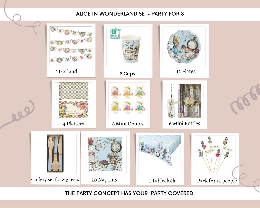 Alice In Wonderland Set - Party of 8