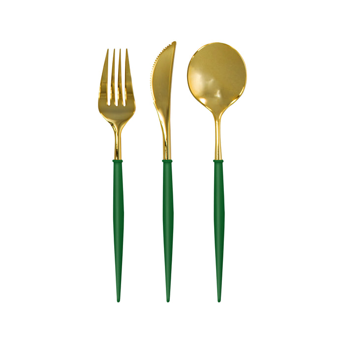 Emerald & Gold Bella Assorted Reusable Plastic Cutlery - Pack of 24 pieces