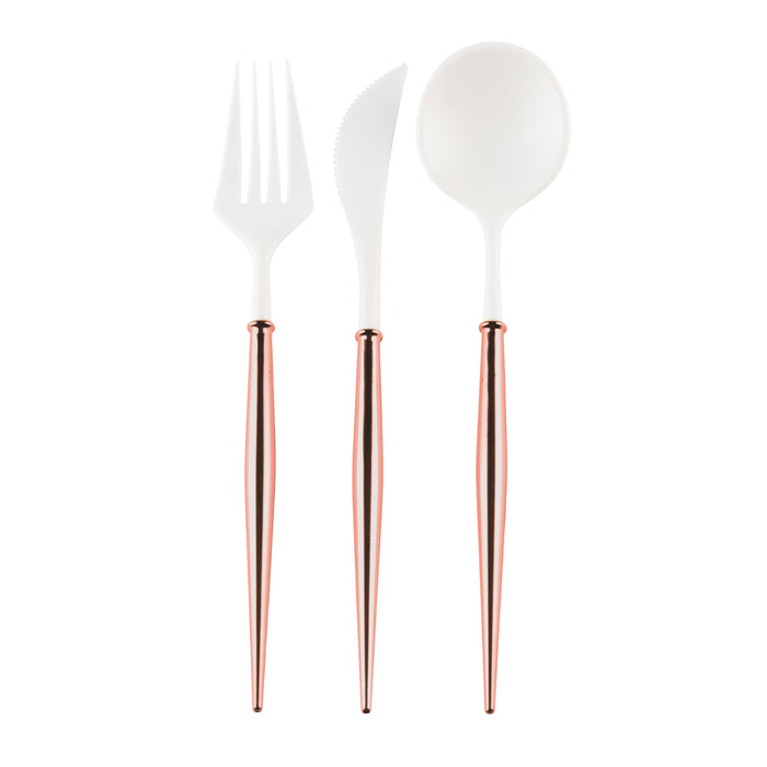 Rose Gold & White Bella Assorted Reusable Plastic Cutlery - Pack of 24 pieces