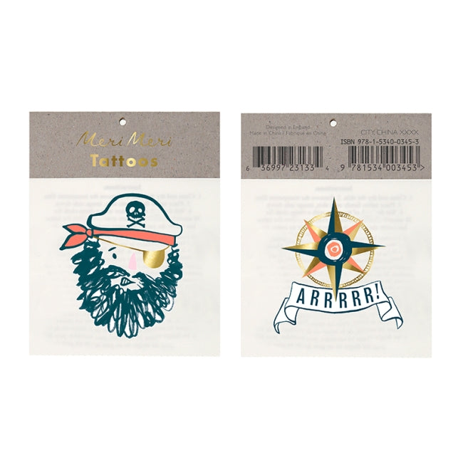 Bearded Pirate Temporary Tattoos - Pack of 2 sheets