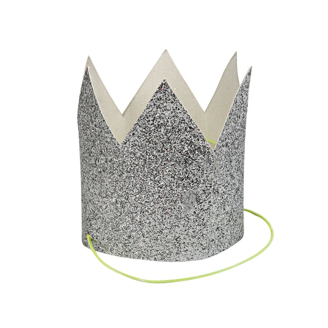 Mini Silver Glittered Crowns - Pack of 8