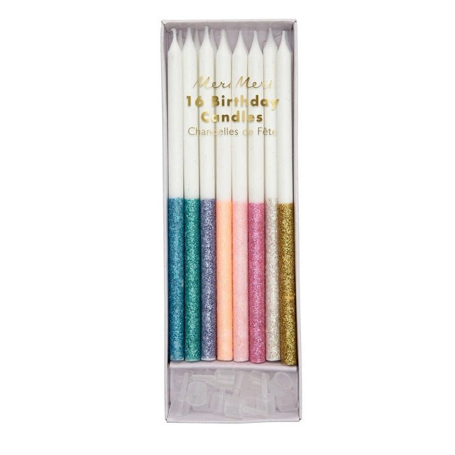 Multicolor Dipped Glitter Candles - Pack of 16
