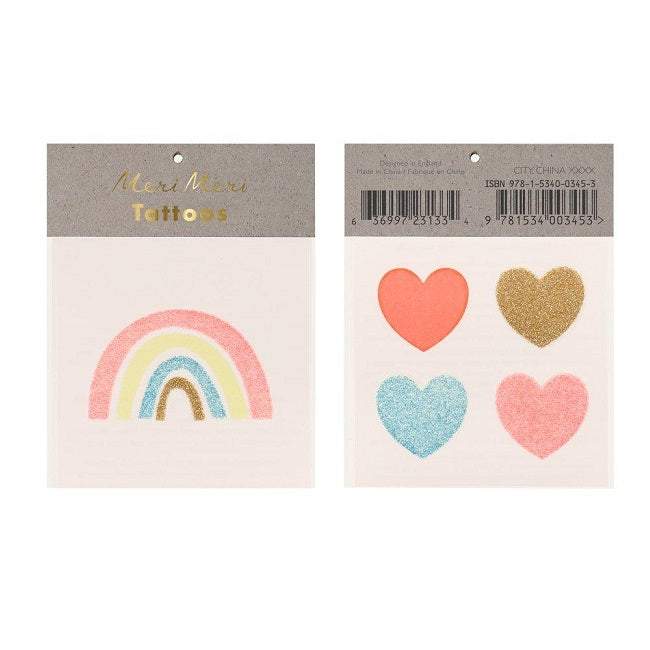 Rainbow & Hearts Small Temporary Tattoos - Pack of 2 sheets