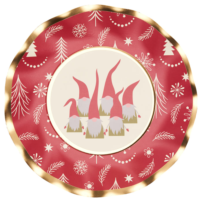 Jolly Gnomes Christmas Wavy Salad Plate - Pack of 8