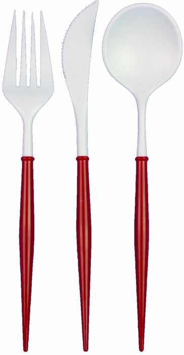 White & Red Bella Assorted Reusable Plastic Cutlery - Pack of 24 pieces