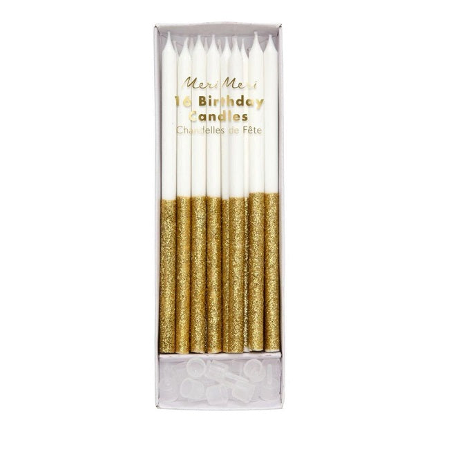 Gold Glitter Dipped Candles - Pack of 16