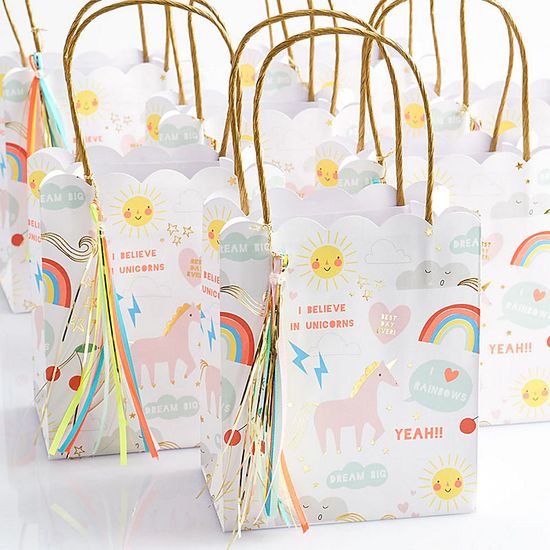Rainbow & Unicorn Party Favor Bags - Pack of 8